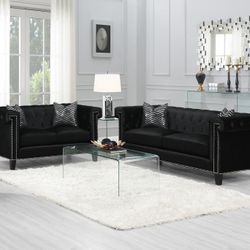 New Sofa And Loveseat Button Tufted Black Velvet