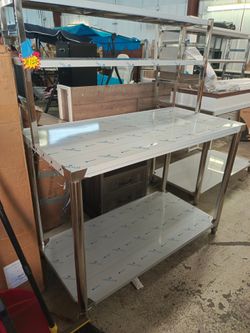 Stainless Steel Table with Overshelves, 47*24*57 Work Table, Metal Table Prep Table for Home Kitchen Restaurant Garage Warehouse $150 Warehouse Addres