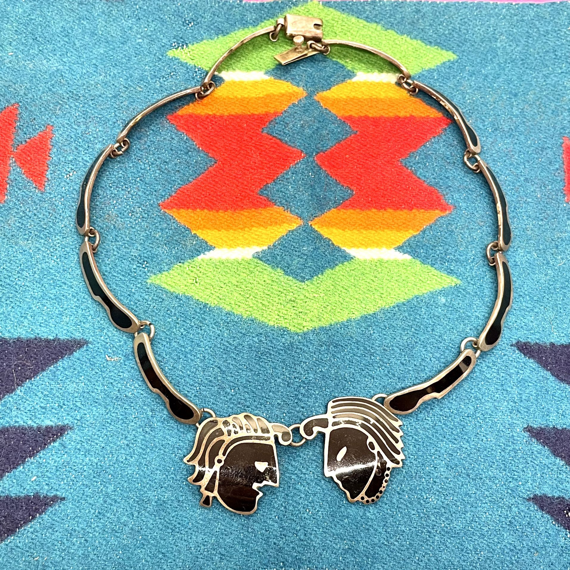 Vintage Sterling Mexican Panel Necklace