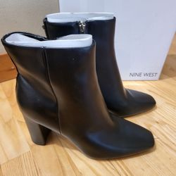 Nine West Yuhav3 Black Ankle Boots Womens Size 8M Block Heel Zip NEW