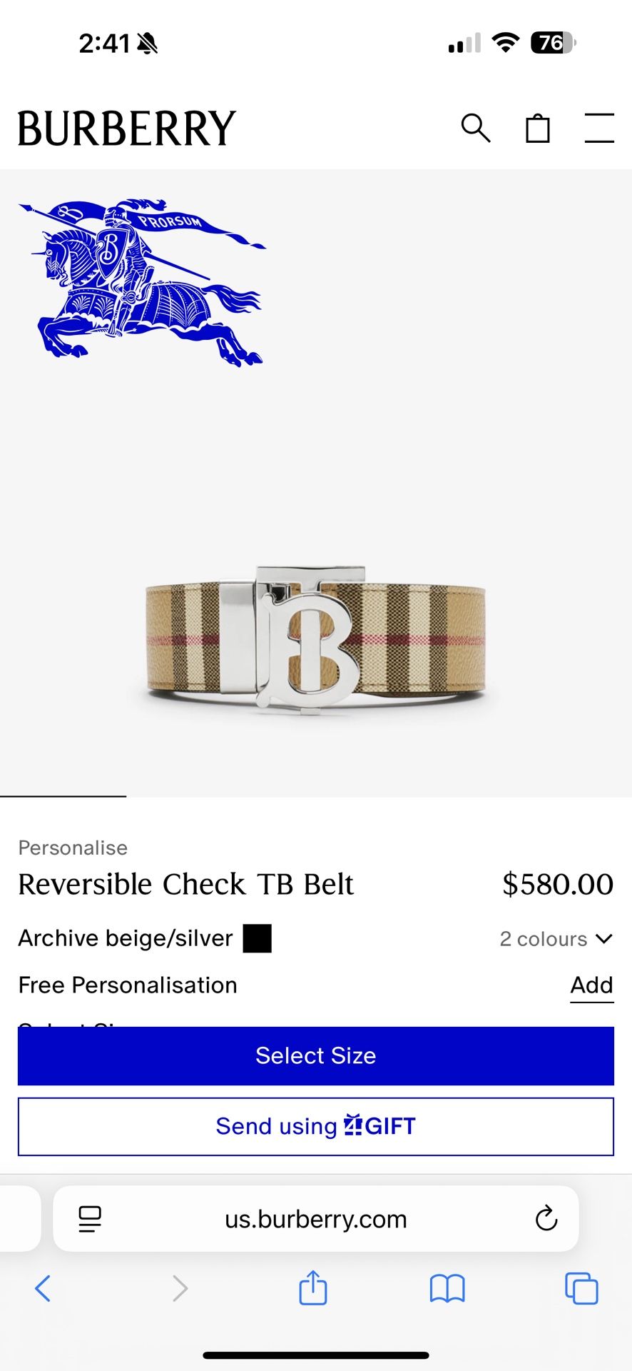 Burberry Belt Size 36