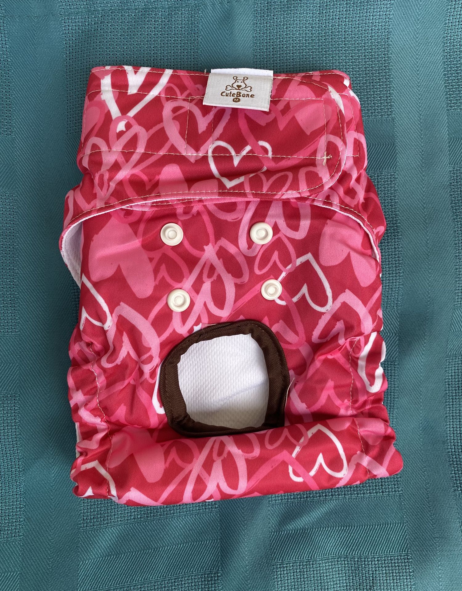 Cute Bone Female Dog Reusable Diaper With Red Hearts