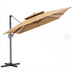 11 ft. x 9 ft. Swivel 360° Rotation Double-Top Cantilever Tilt Patio Umbrella in Tan