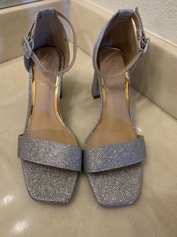 Kayleen Silver Glitter Block Heel Sandals size 8