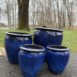 4 Clay Cobalt Blue Glazed Planted