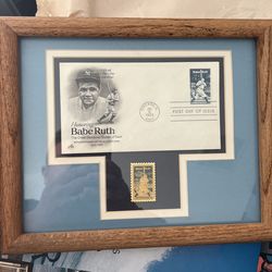 Honoring Babe Ruth 1983 envelope stamp and pin framed