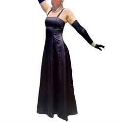 90s Vintage Black Satin Square Neck Spaghetti Strap Ball Gown Size 5-6