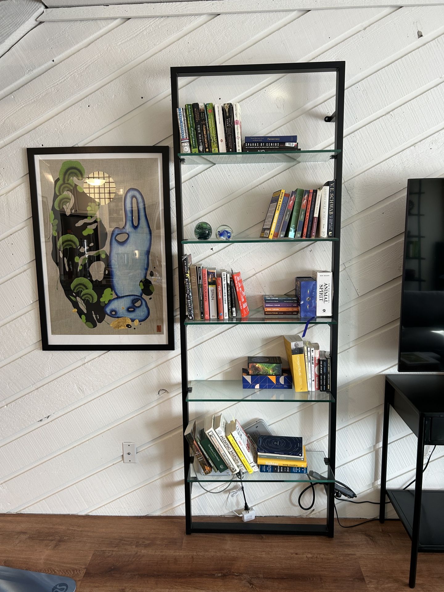 Crate & Barrel Glass Iron Shelves (2)