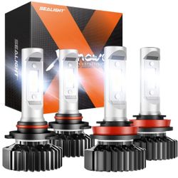 SEALIGHT H11/H9/H8 and 9005/HB3 Fog Bulbs Combo, 9005/HB3 H11/H8/H9/H16 Fog Powersports Bulbs with 44,000LM Super Bright, Plug and Play, Non-polarity,