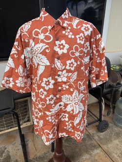 PreOwned Kahala Hawaiian Print Orange/White Full Button Men's XXL