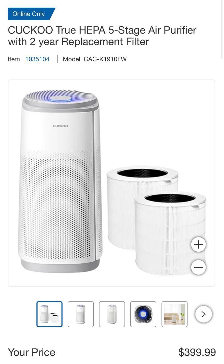CUCKOO True HEPA 5-Stage Air Purifier with 2 year Replacement Filter