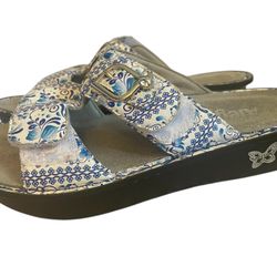 Alegria Sandals Womens 39US 8.5 Peg Slides Blue Leather Slip On Shoes Wedge