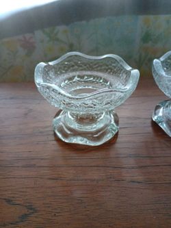 2 Crystal Pebbled Glass Embossed Pedestal Candle Holder