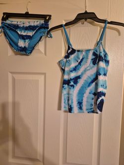Girls "Justice" Size 12" Two Piece Blue/White/Teal Tie Dye Swimsuit
