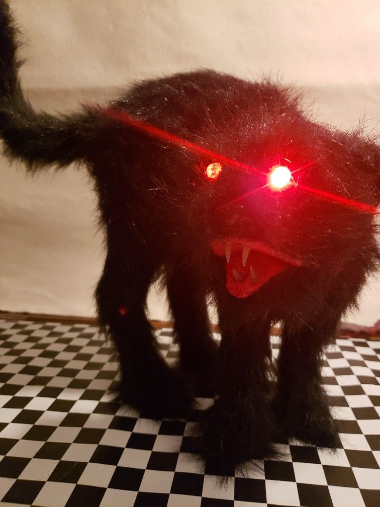 CREEPY Meowing Screaming Light Up Black Cat 