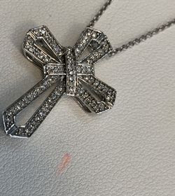14k white gold diamond cross necklace