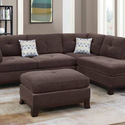 Brand New Chocolate Sectional Sofa w Ottoman