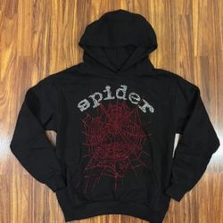 Sp5der OG Rhinestone Logo Hoodie Black Size S Brand New