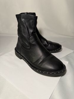 Black Leather Ankle Boots with Silver Studs