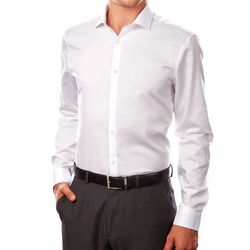 Calvin Klein Men's Dress Shirt Xtreme Slim Fit Non Iron Herringbone, White, 36-37 