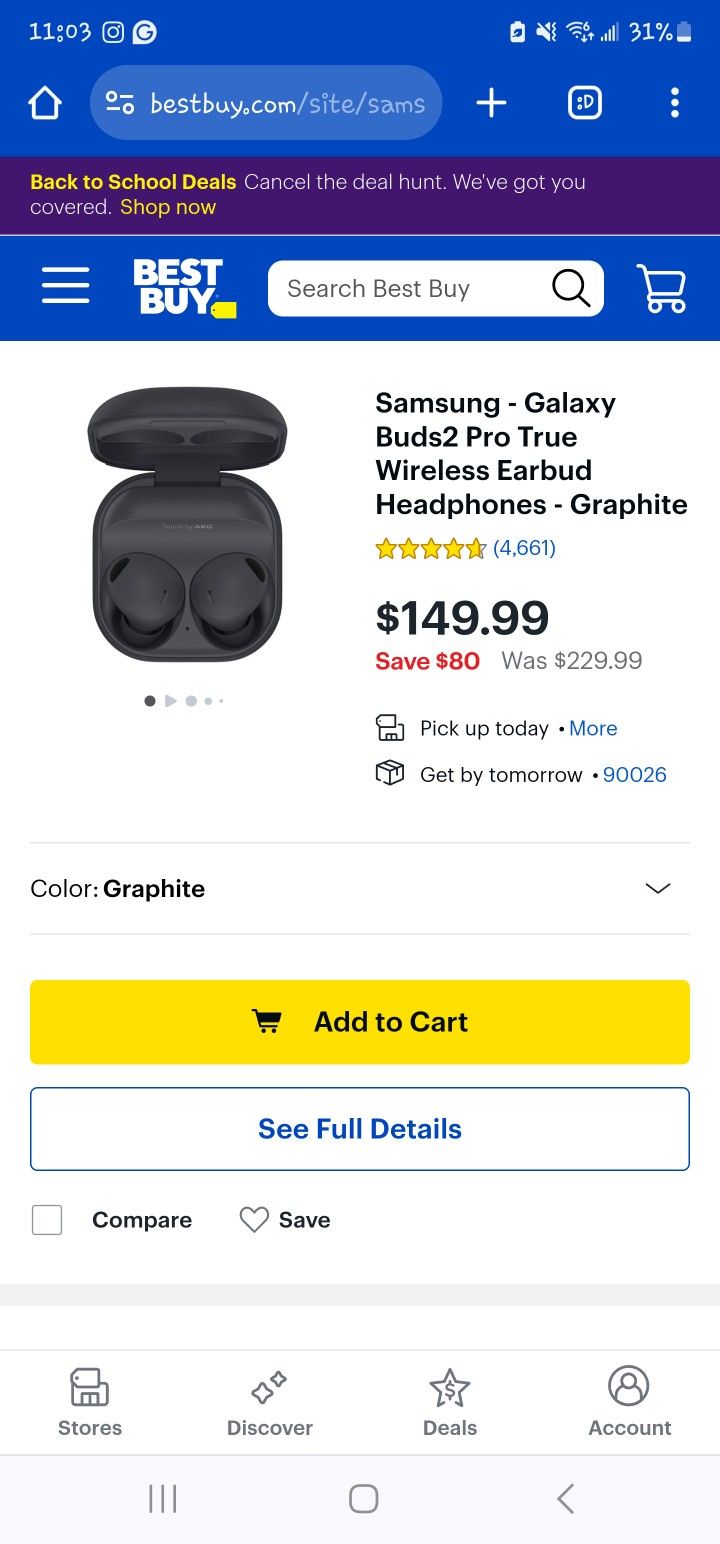 Samsung Original - Galaxy Buds2 Pro True Wireless Earbud Headphones - Graphite (Black)