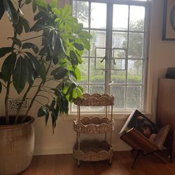 Tiered Rattan Side Table With Scallop Detailing