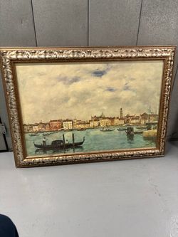 Large Vintage 1979 Venice Grand Canal Framed Art - Signed Rondin