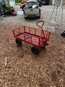 Red Steel Mesh Garden Utility Wagon Cart