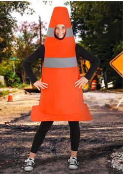 Traffic Cone Costume for Adults - Tunic with Reflective Strips and Face Opening