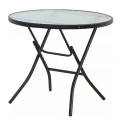 32” Black Round Glass Folding Bistro Table