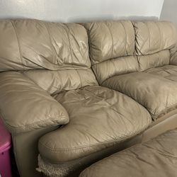 Gray Leather couch With Ottoman 