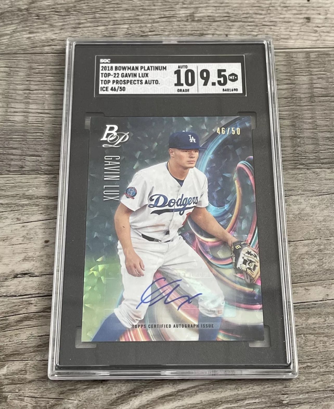 2018 Bowman Platinum Gavin Lux Top Prospects Auto Ice /50 SGC 9.5 