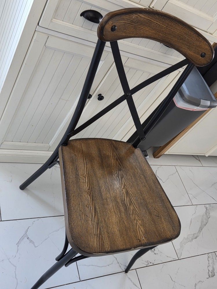 Set of 4 Rustic Industrial Metal & Wood Dining Chairs