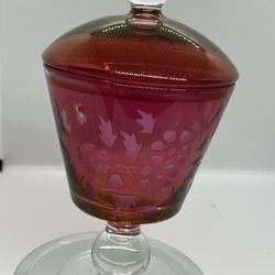 VTG Paden City Glass 10” Ruby Red Flash Glass Compote Apothecary Jar Candy Dish   This vintage glass candy dish is a beautiful addition to any collect