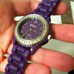 Purple Geneva Platinum Japan Mvt Clear Rhinestones Watch