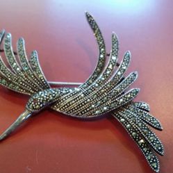 Vintage Sterling Silver Marcasite Hummingbird Pin/Brooch