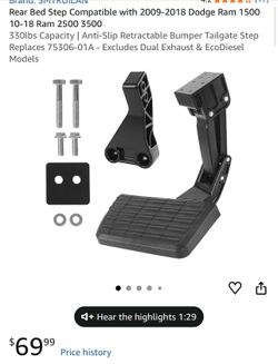 Rear Bed Step Compatible with 2009-2018 Dodge Ram 1500 10-18 Ram 2 330lbs Capacity | Anti-Slip Retractable Bumper Tailgate Step Replaces 75306