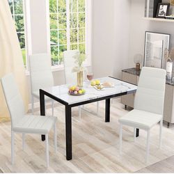 Faux Marble Dining Table Set for 4,5 Piece Dining Room Table Set,Rectangular Table and 4 PU Leather Chairs for Living Room,Dining Room,Breakfast Nook,