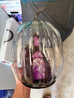 Halloween houses and glass led pumpkins