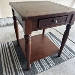 Brown Wood End Table With Drawer
