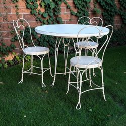 Vintage White Wrought Iron Bistro Table and Chair Set