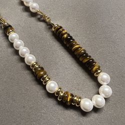 Tigerite and Swarovski pearl necklace
