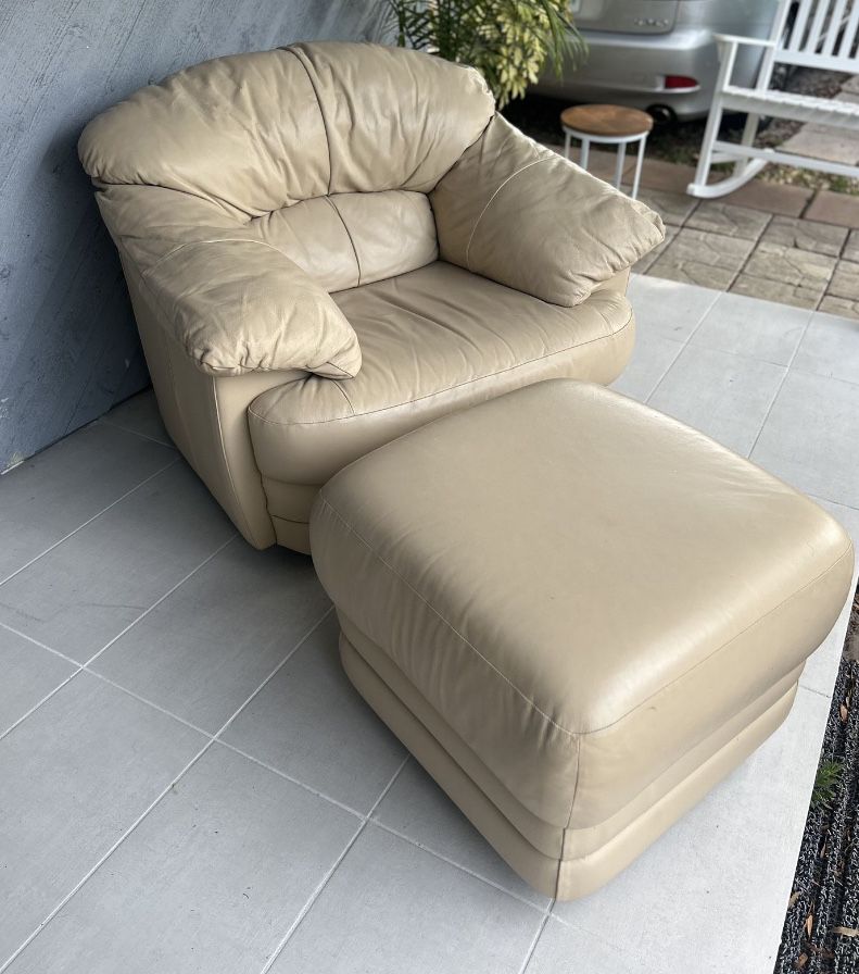 Beige Accent Chair With Ottoman
