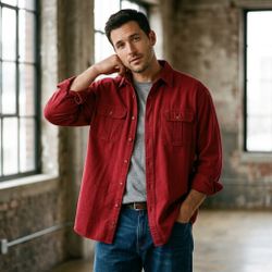 Eddie Bauer Classic Fit Red Chamous Button-Up Shirt 4XL Tall