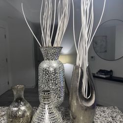 Silver Table And Floor Vases 