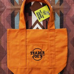 Trader Joe's Halloween Trick or Treat Canvas Tote Bag Orange 2025 Mini Shopping