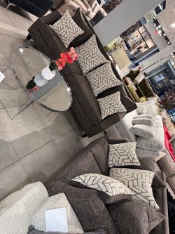 Dark Gray Fabric Sofa Set with Nailhead Trim ✨✨