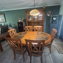 Dining set. Table 6 chairs, Hutch, and sideboard.