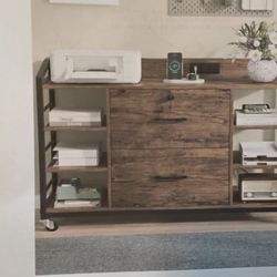 Brown Wooden File Cabinet-Bookcase 44" W, 24" H, 18" D