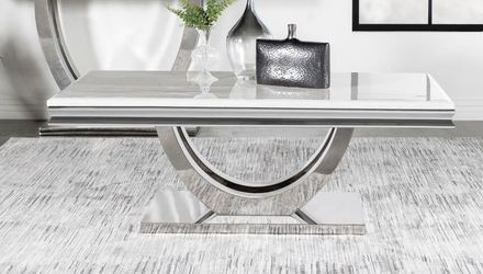 💎Glam Rectangular Stone Top Coffee Table White and Chrome Mesa de Centro💎